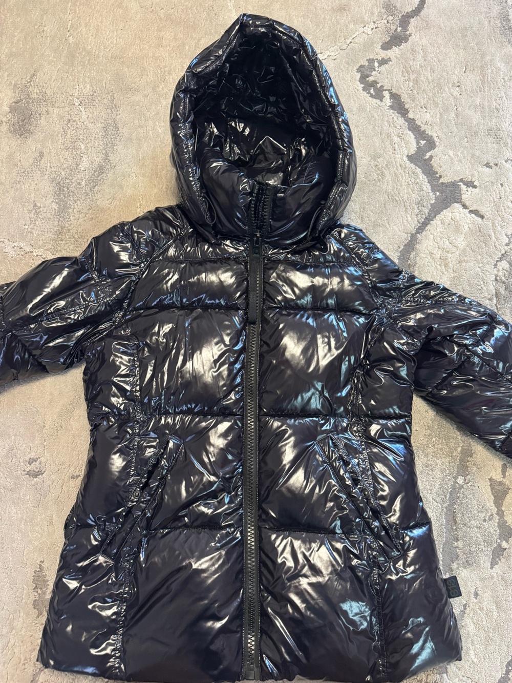 S13 Shiny Black Puffer Coat with Hood -M